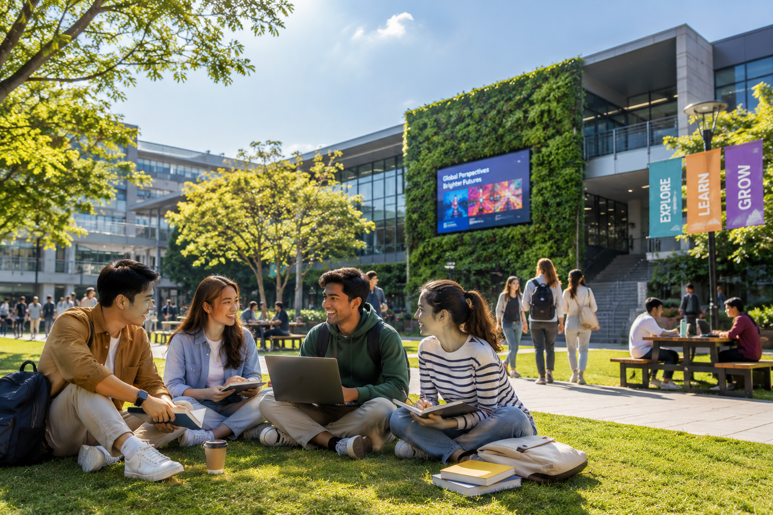 Students collaborating on campus